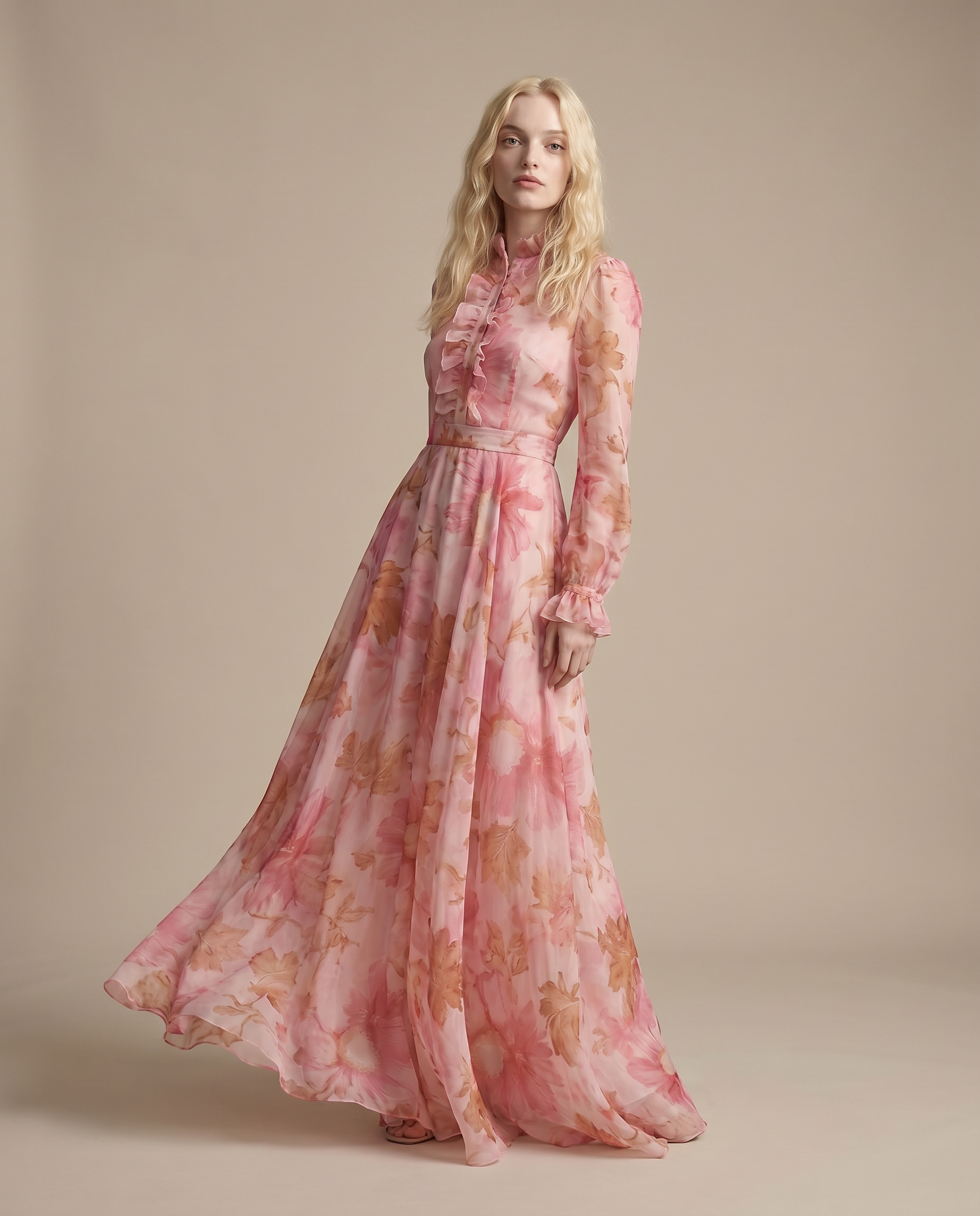 Blossom campaign model in a floral dress